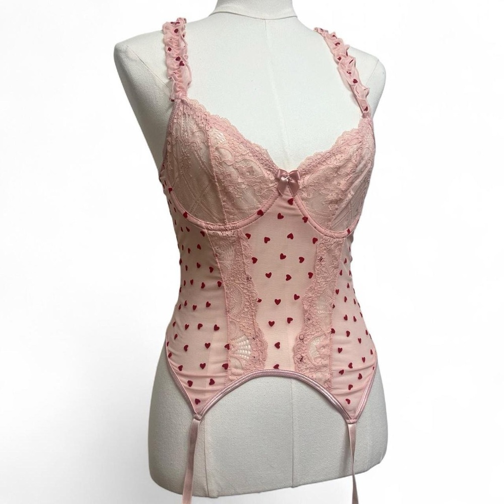 Pastel pink red hearts love sheer lace lingerie top valentines romantic rave